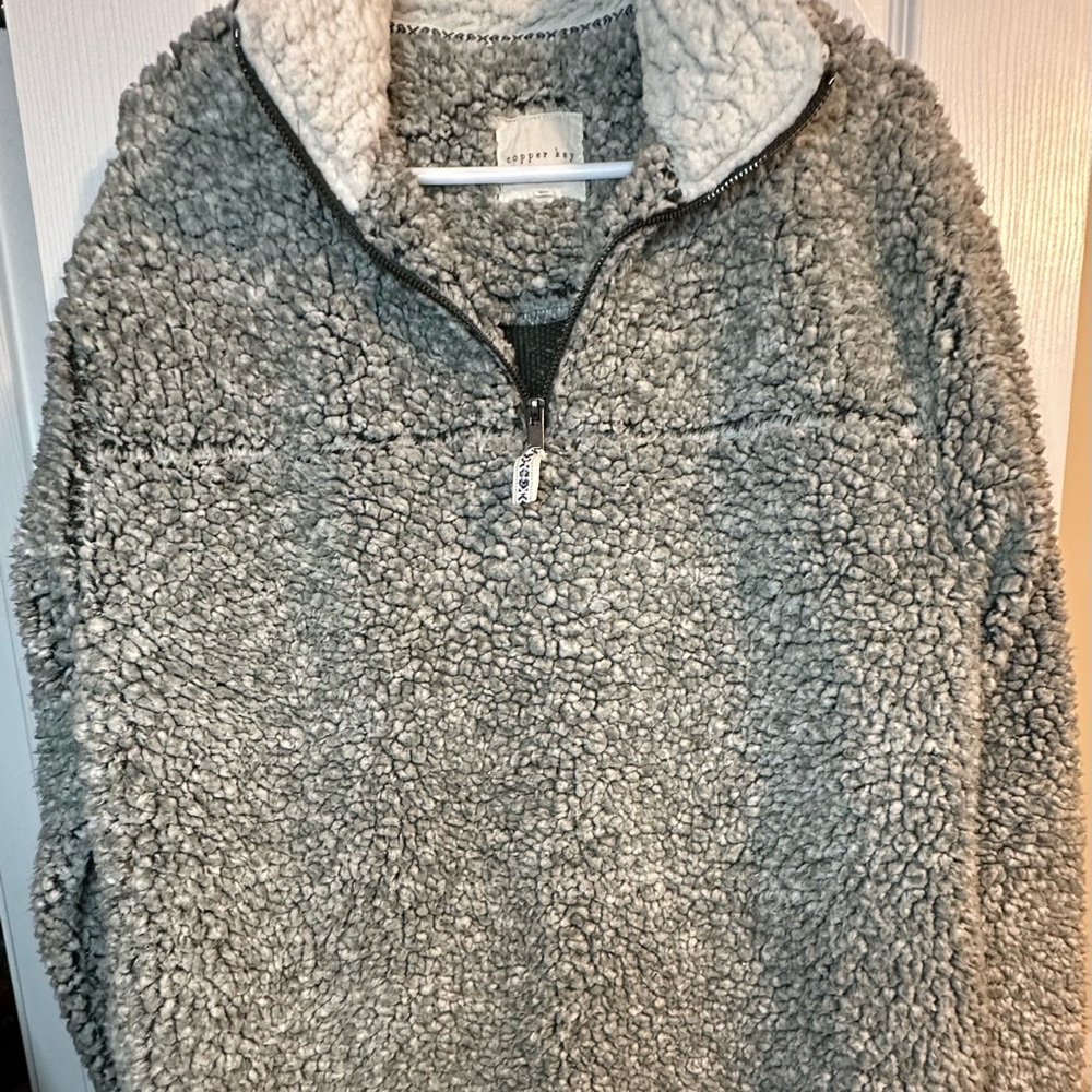 Copper Key Gray Zip Up Sweater with High Collar